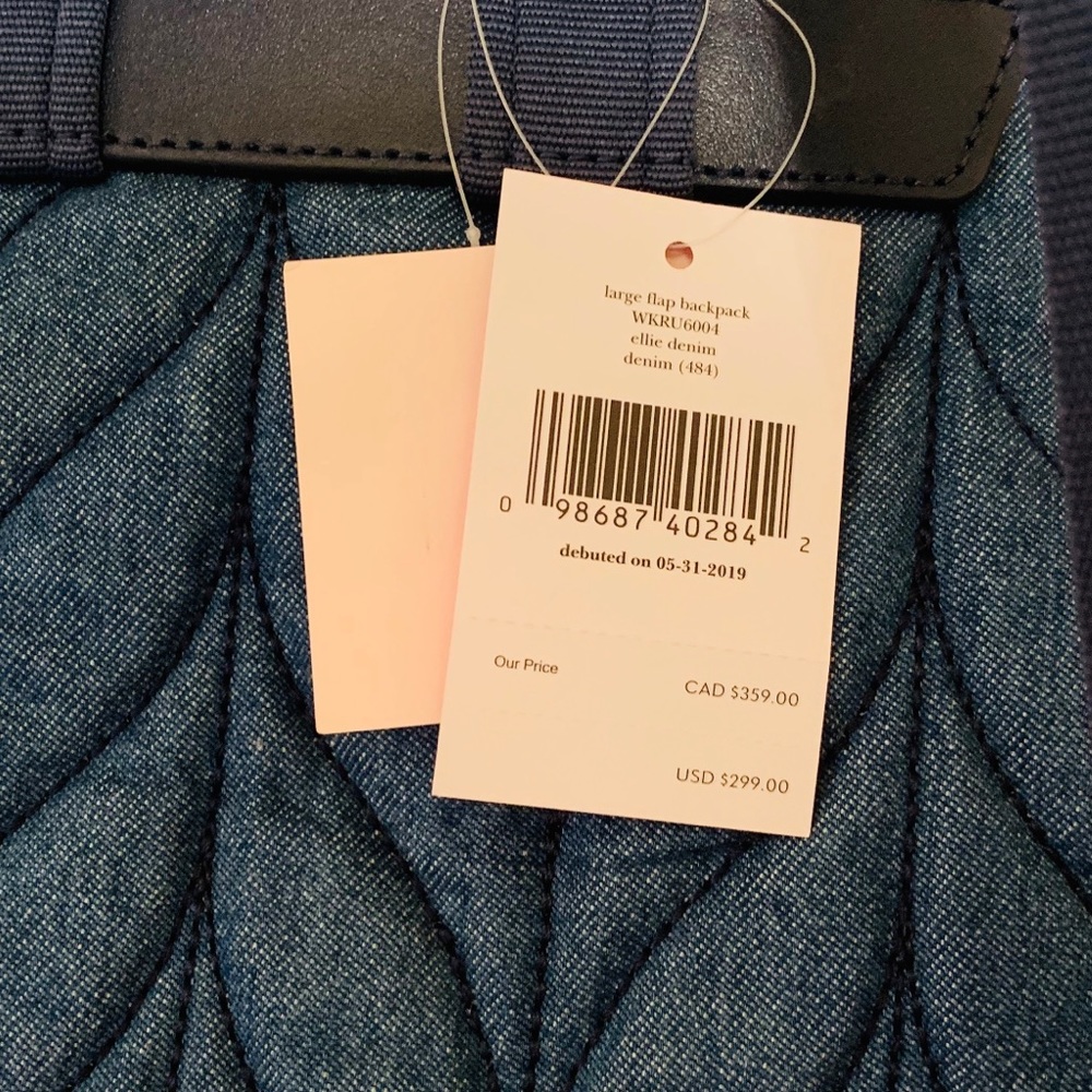 KATE SPADE ELLIE LARGE FLAP BACKPACK DENIM QUILTED - Picture 5 of 8